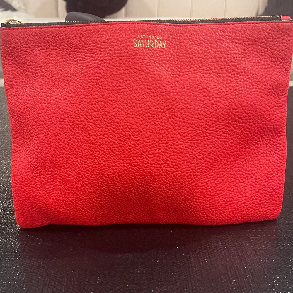 Kate Spade Red Bag with Black and White Striped Interior